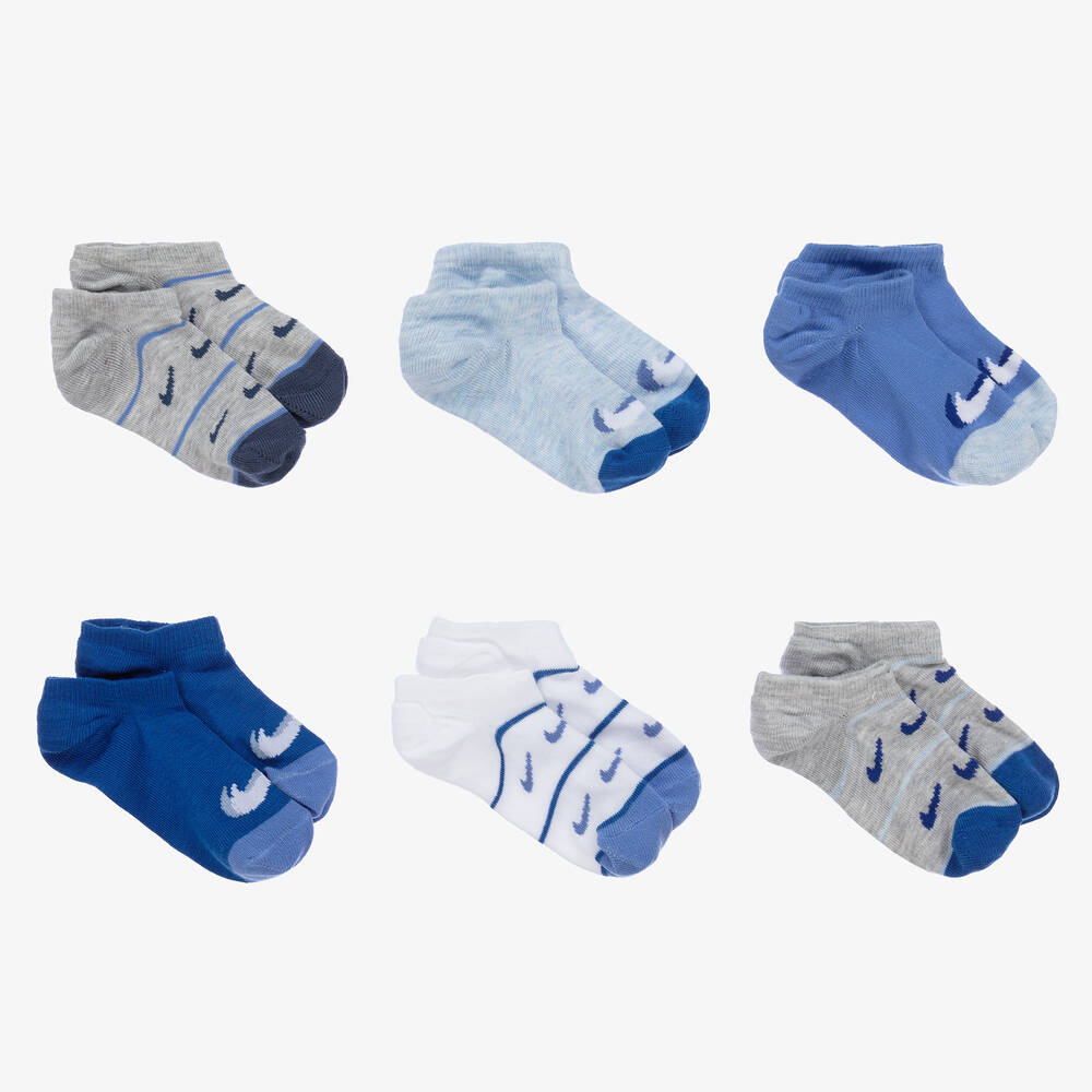 Nike - Blue & Grey Trainer Socks (6 Pack) | Childrensalon