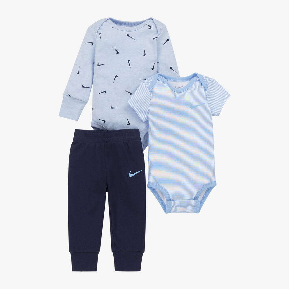 Nike-Blue Swoosh Print Cotton Baby Joggers Set  | Childrensalon Outlet