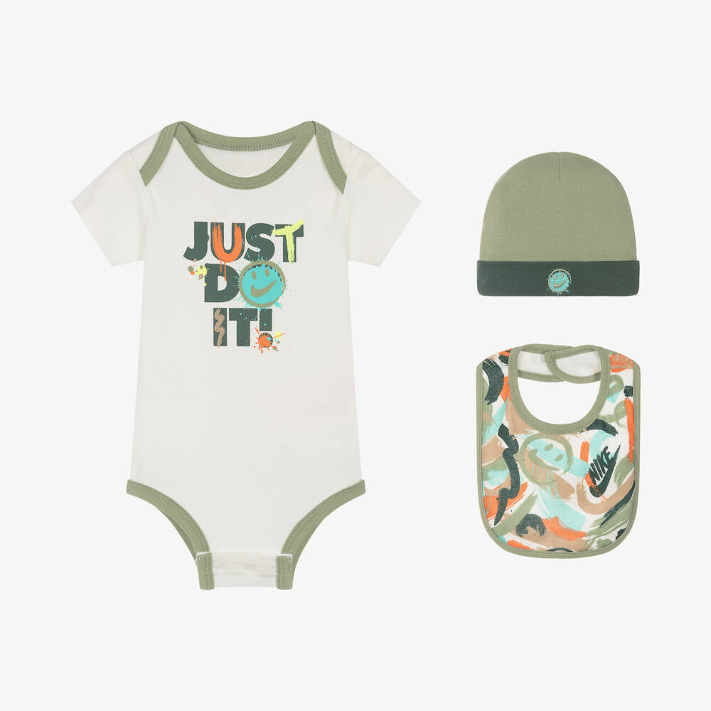 Nike-Boys Beige Babysuit Set with Hat | Childrensalon Outlet
