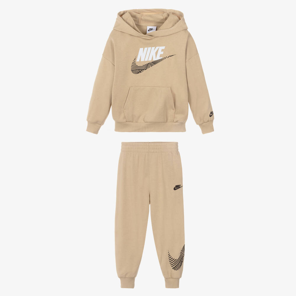 Nike-Boys Beige Tracksuit with Sporty Swoosh Logo Prints | Childrensalon Outlet