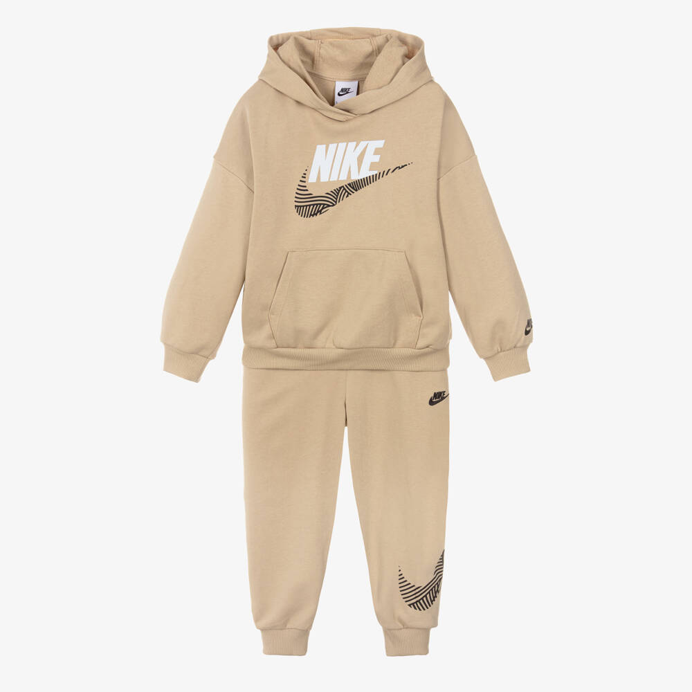 Nike-Boys Beige Tracksuit with Sporty Swoosh Logo Prints | Childrensalon Outlet
