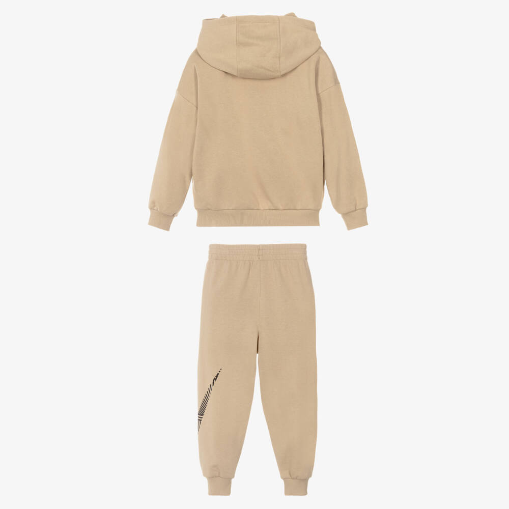 Nike-Boys Beige Tracksuit with Sporty Swoosh Logo Prints | Childrensalon Outlet