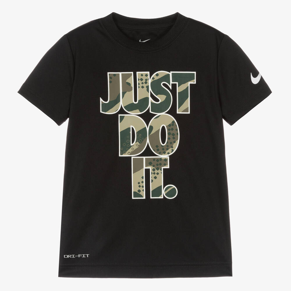 Boys Black Camouflage Slogan T Shirt