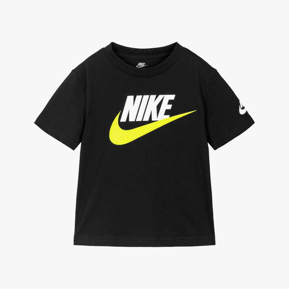 Nike-Boys Black Cotton Swoosh Logo T-Shirt | Childrensalon Outlet