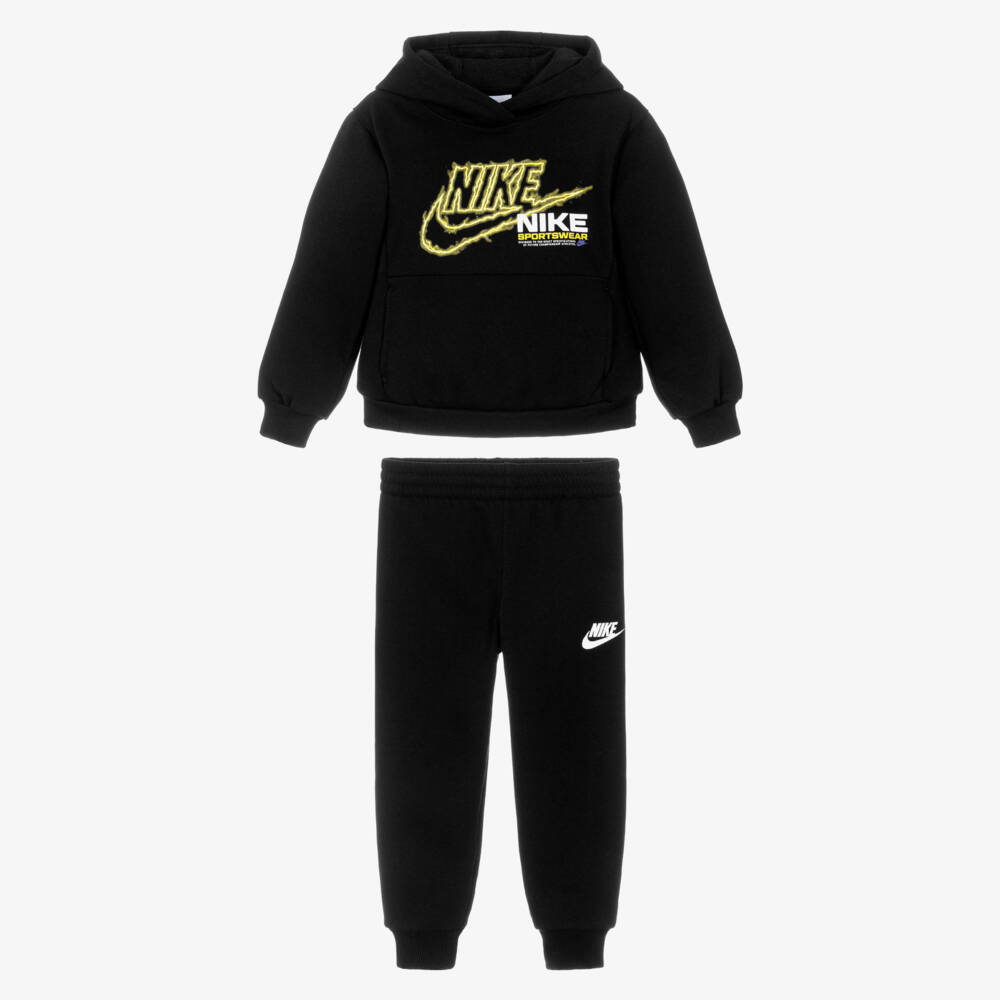 Nike-Boys Black Cotton Tracksuit with Lightning Swoosh Logo | Childrensalon Outlet