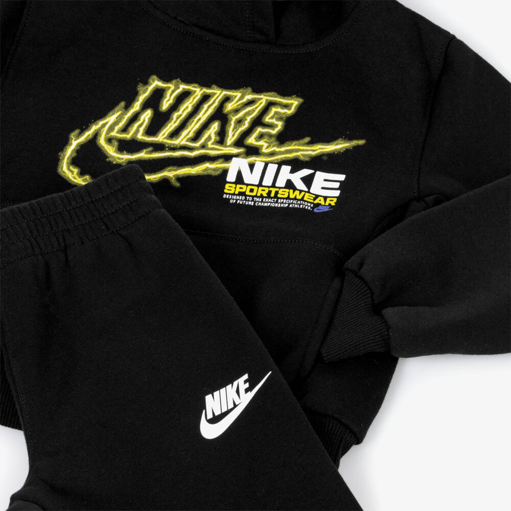 Nike-Boys Black Cotton Tracksuit with Lightning Swoosh Logo | Childrensalon Outlet