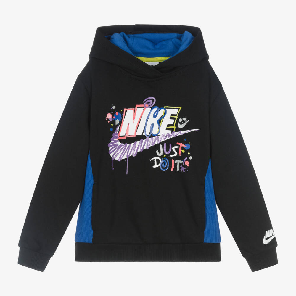 Nike-Boys Black Graphic Cotton Hoodie | Childrensalon Outlet