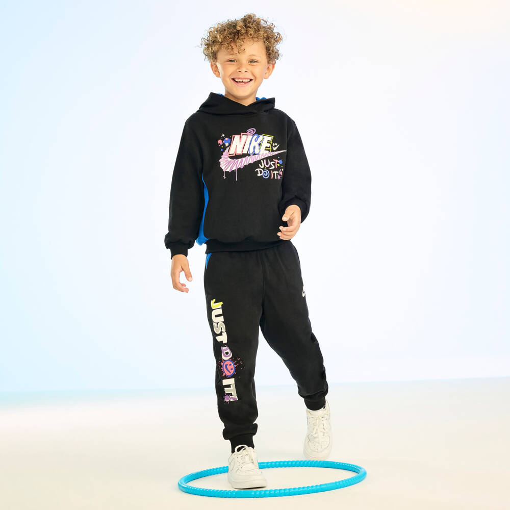 Nike-Boys Black Graphic Cotton Hoodie | Childrensalon Outlet