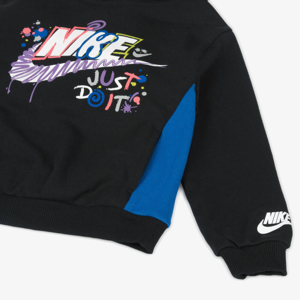 Nike-Boys Black Graphic Cotton Hoodie | Childrensalon Outlet