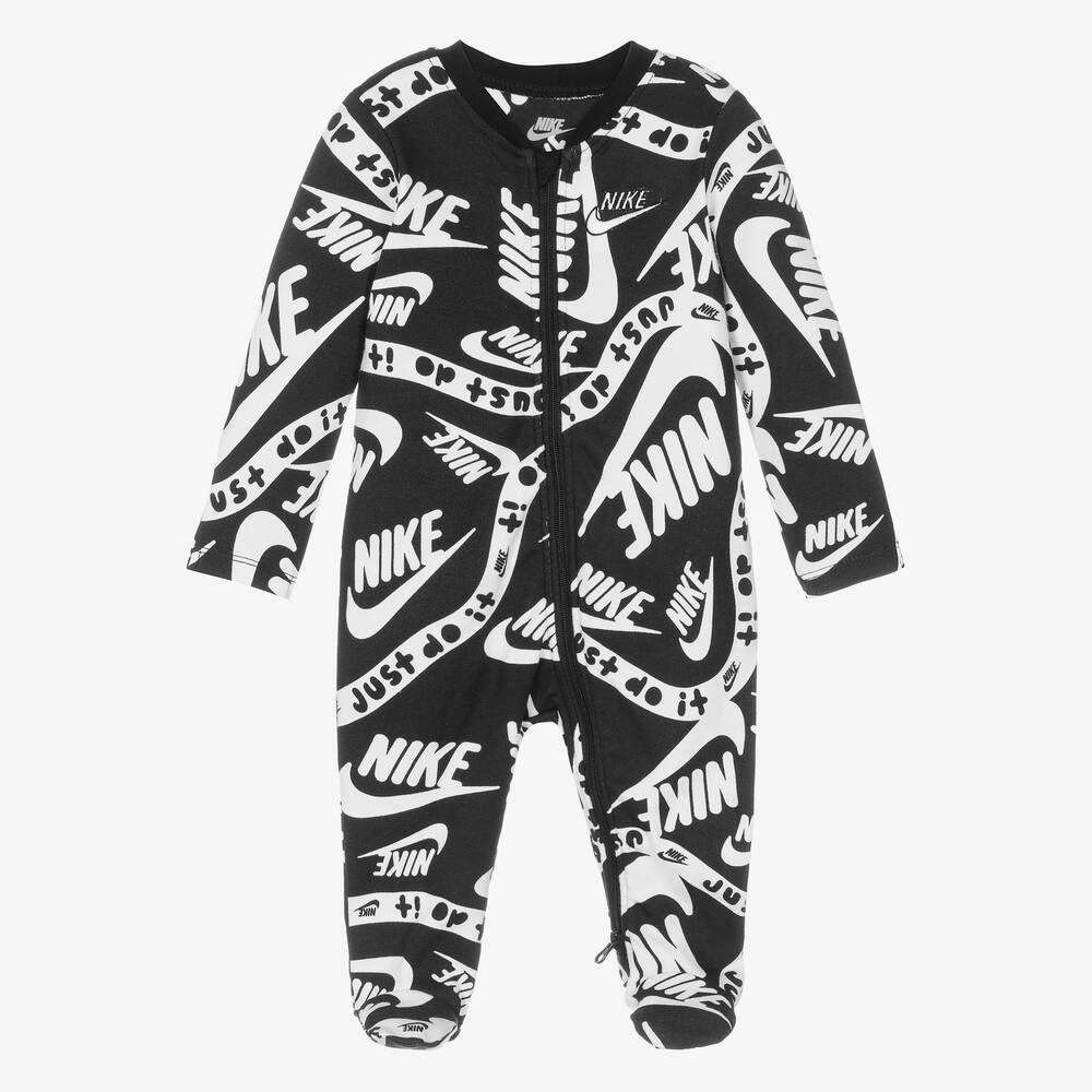 Nike - أفرول بيبي غرو قطن جيرسي لون أبيض وأسود للمواليد | Childrensalon