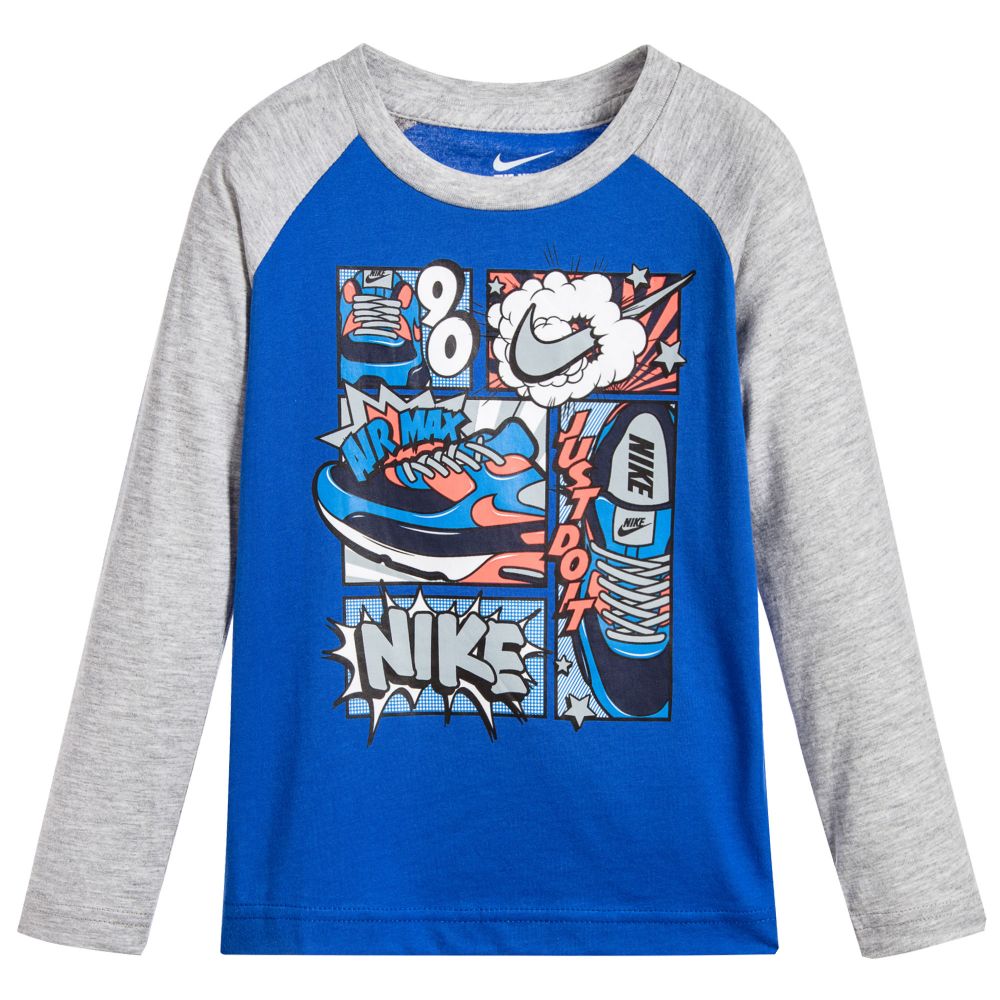 Nike - توب قطن  لون أزرق و رمادي للأولاد | Childrensalon