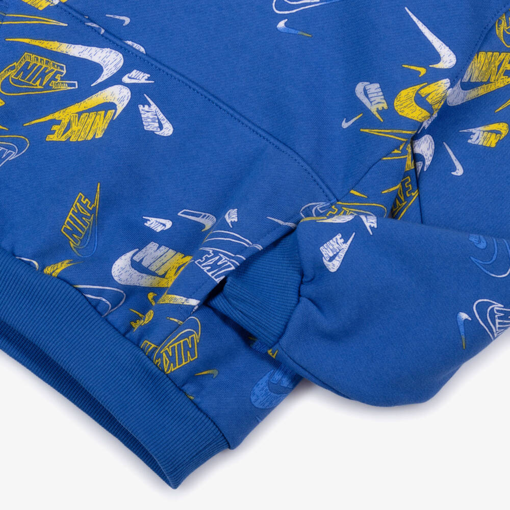 Nike-Boys Blue Cotton Hoodie with Swoosh Logo Pattern | Childrensalon Outlet