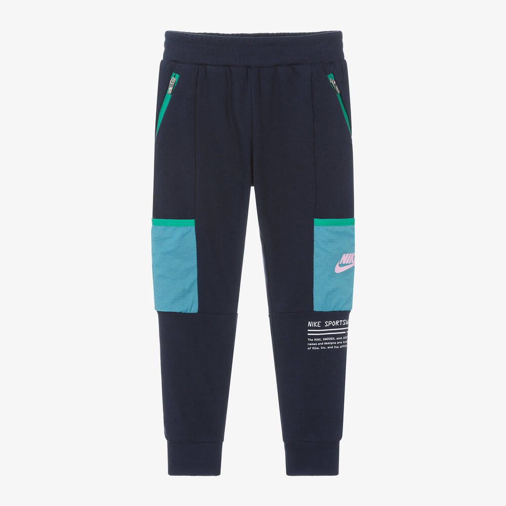 Boys Blue Cotton Pocket Joggers