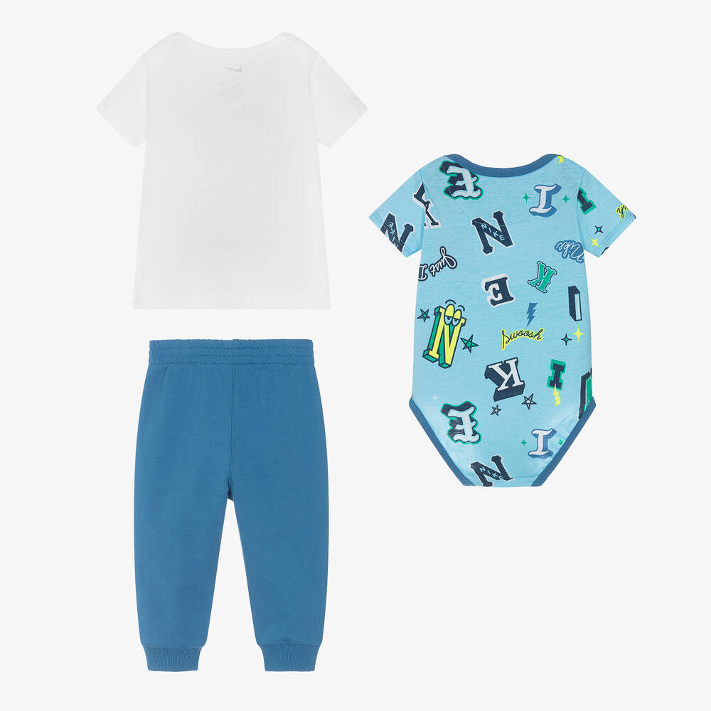 Nike-Boys Blue Cotton Varsity Babysuit Set | Childrensalon Outlet