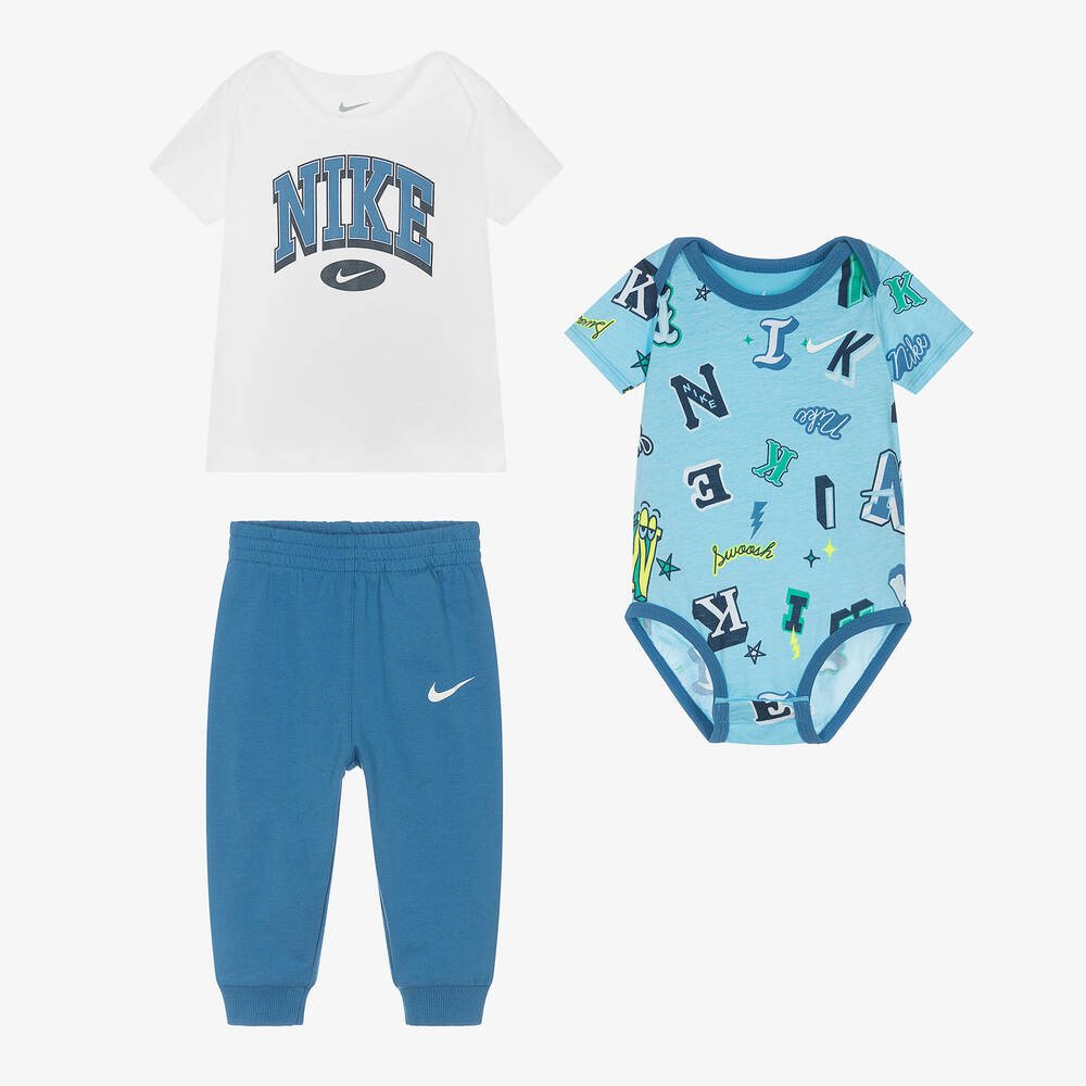 Nike-Boys Blue Cotton Varsity Babysuit Set | Childrensalon Outlet