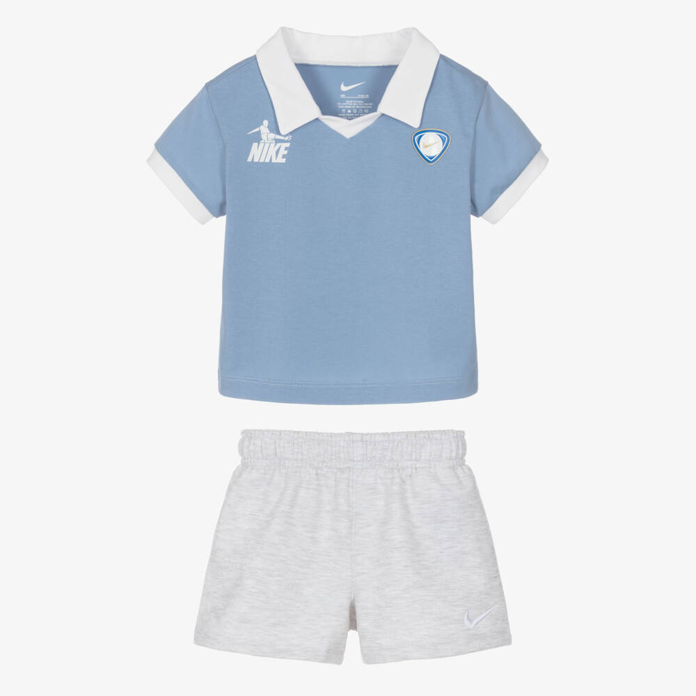 Nike-Boys Blue & Grey Goal Mode Shorts Set | Childrensalon Outlet