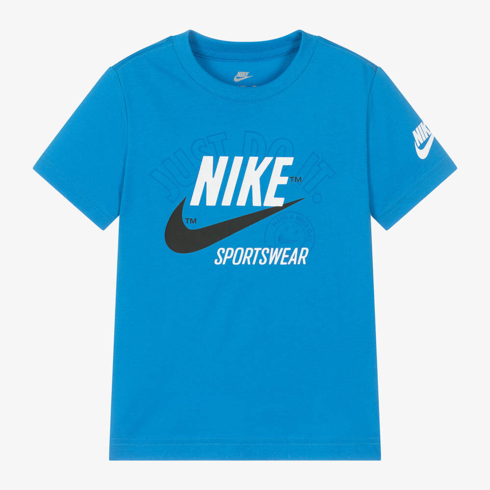 Nike-Boys Blue Logo Cotton Tee | Childrensalon Outlet
