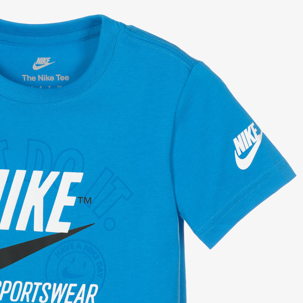 Nike-Boys Blue Logo Cotton Tee | Childrensalon Outlet