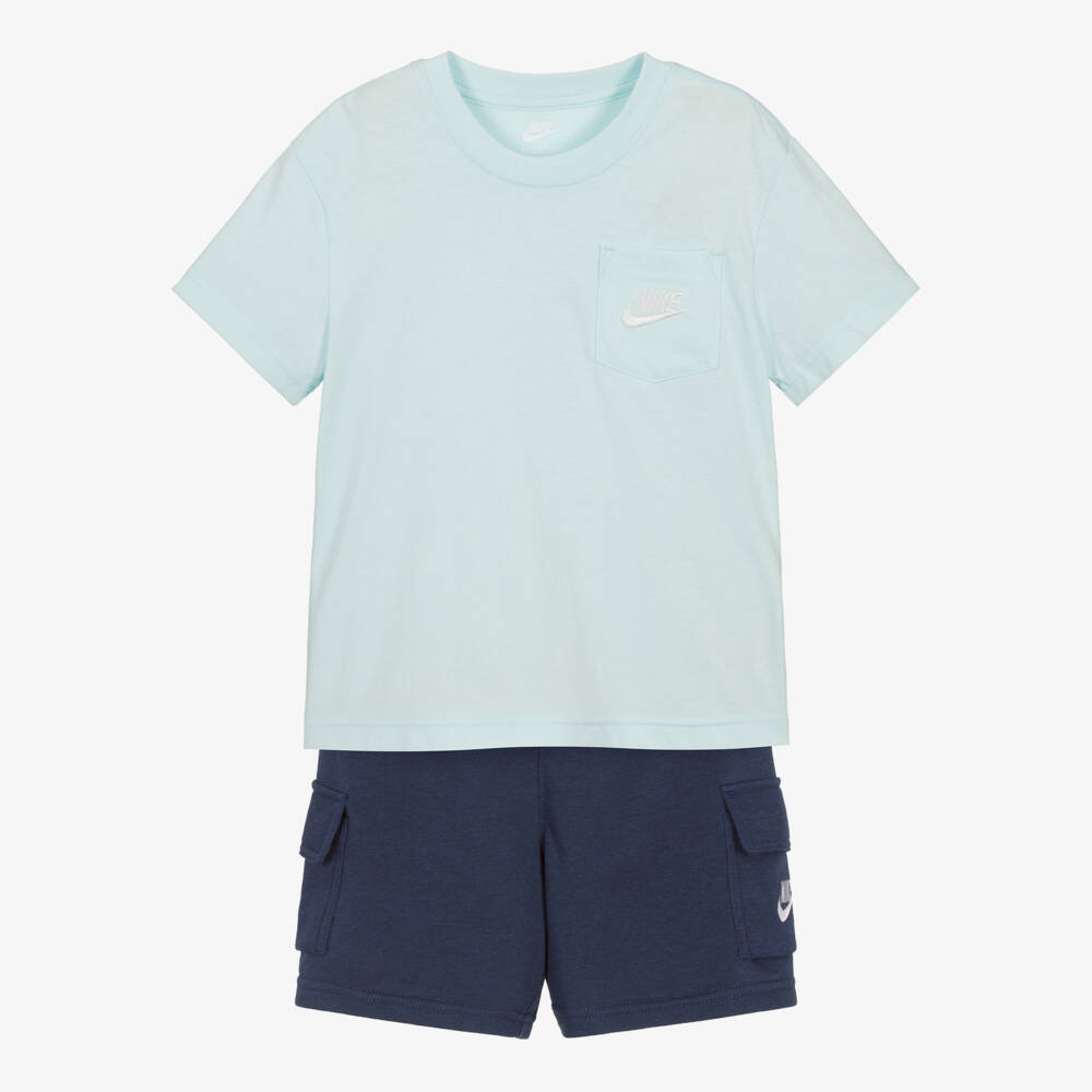 Nike-Boys Blue Two-Tone Shorts Ensemble | Childrensalon Outlet