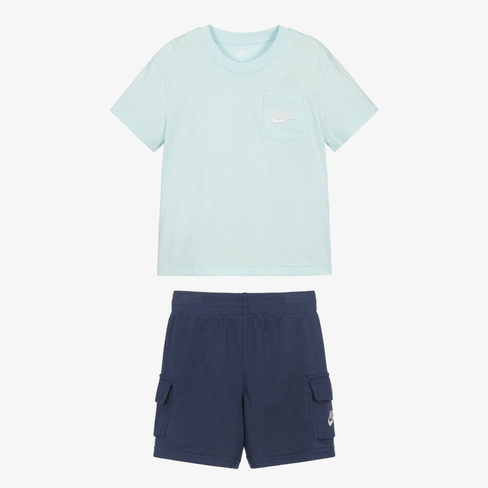 Nike-Boys Blue Two-Tone Shorts Ensemble | Childrensalon Outlet