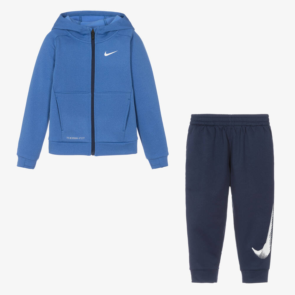 نايك-بدلة رياضية بسحّاب جيرسي لون أزرق وكحلي للأولاد | Childrensalon Outlet