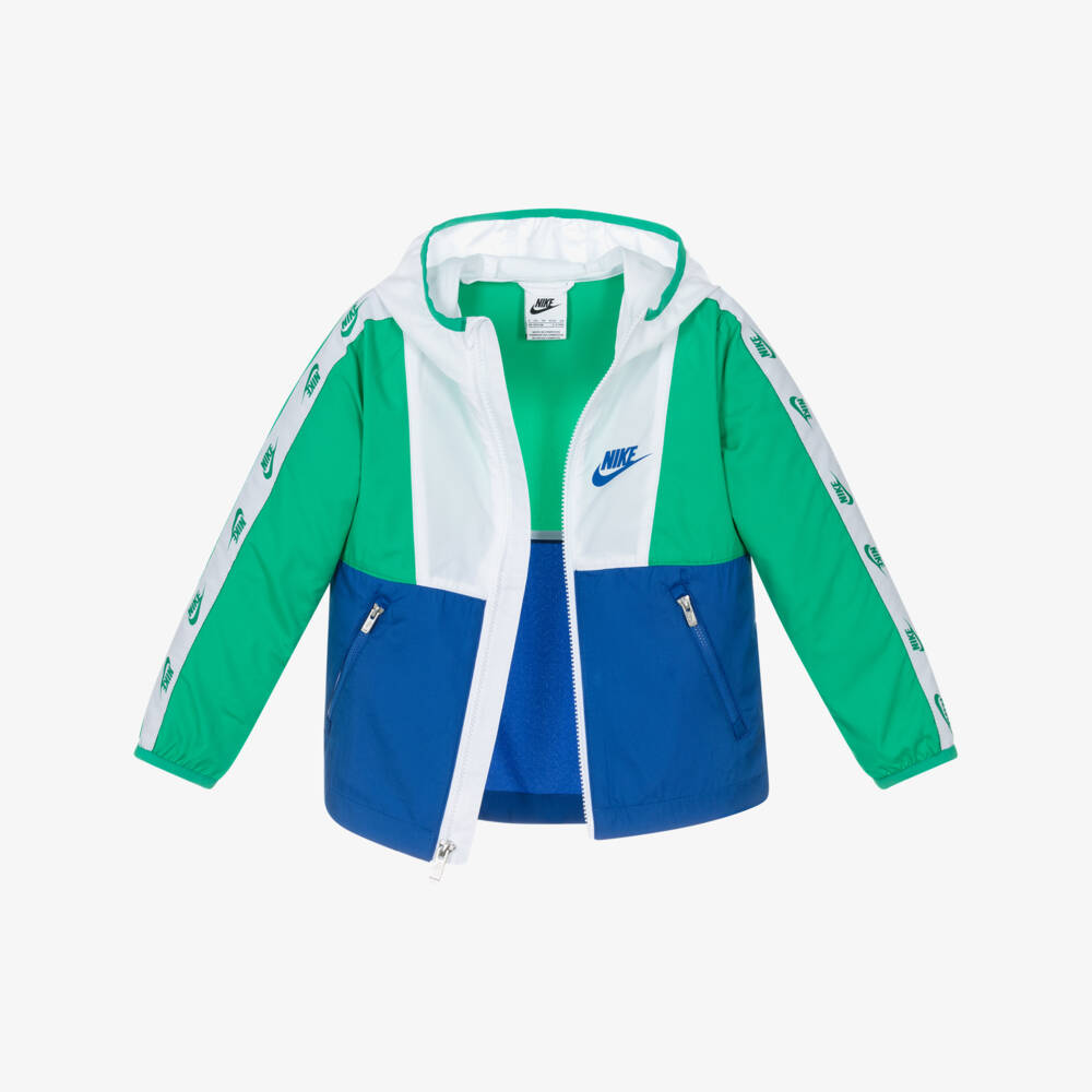Nike-Boys Green & Blue Colourblock Hooded Jacket | Childrensalon Outlet