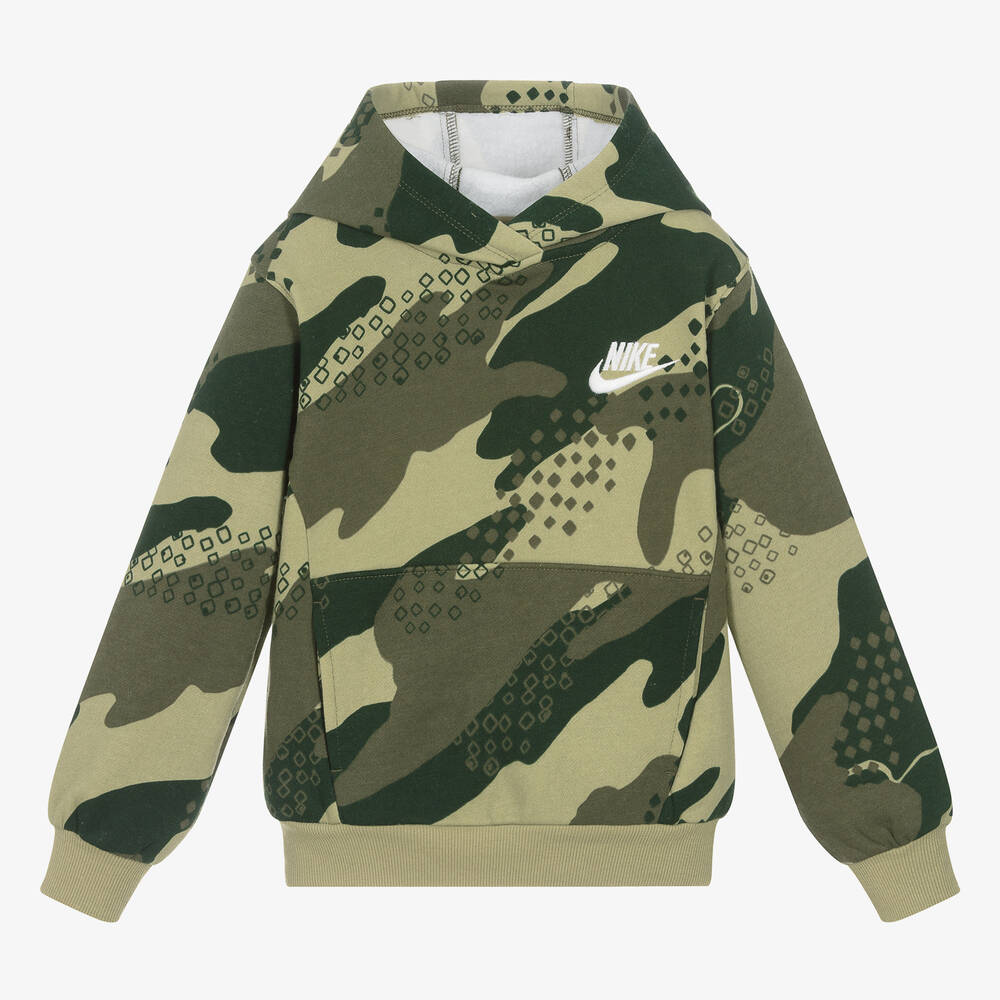 Nike - Boys Green Cotton Camouflage Hoodie | Childrensalon