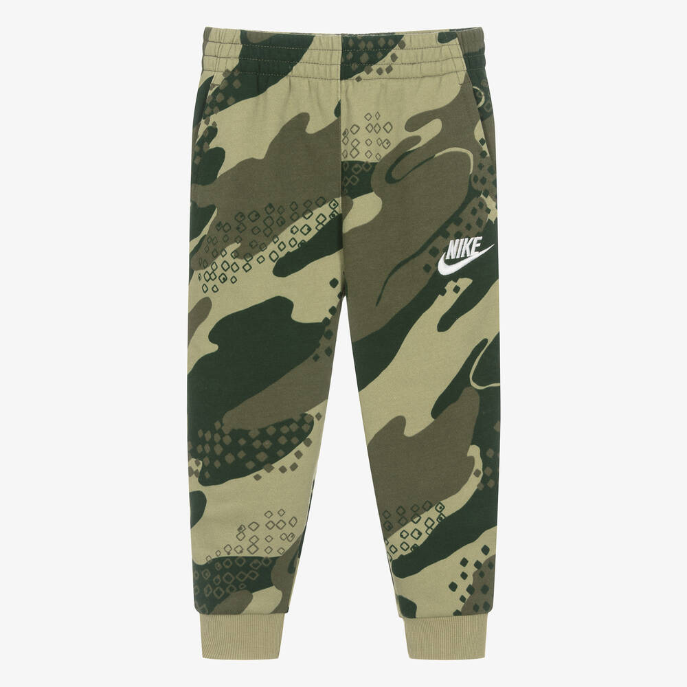 Boys Green Cotton Camouflage Joggers