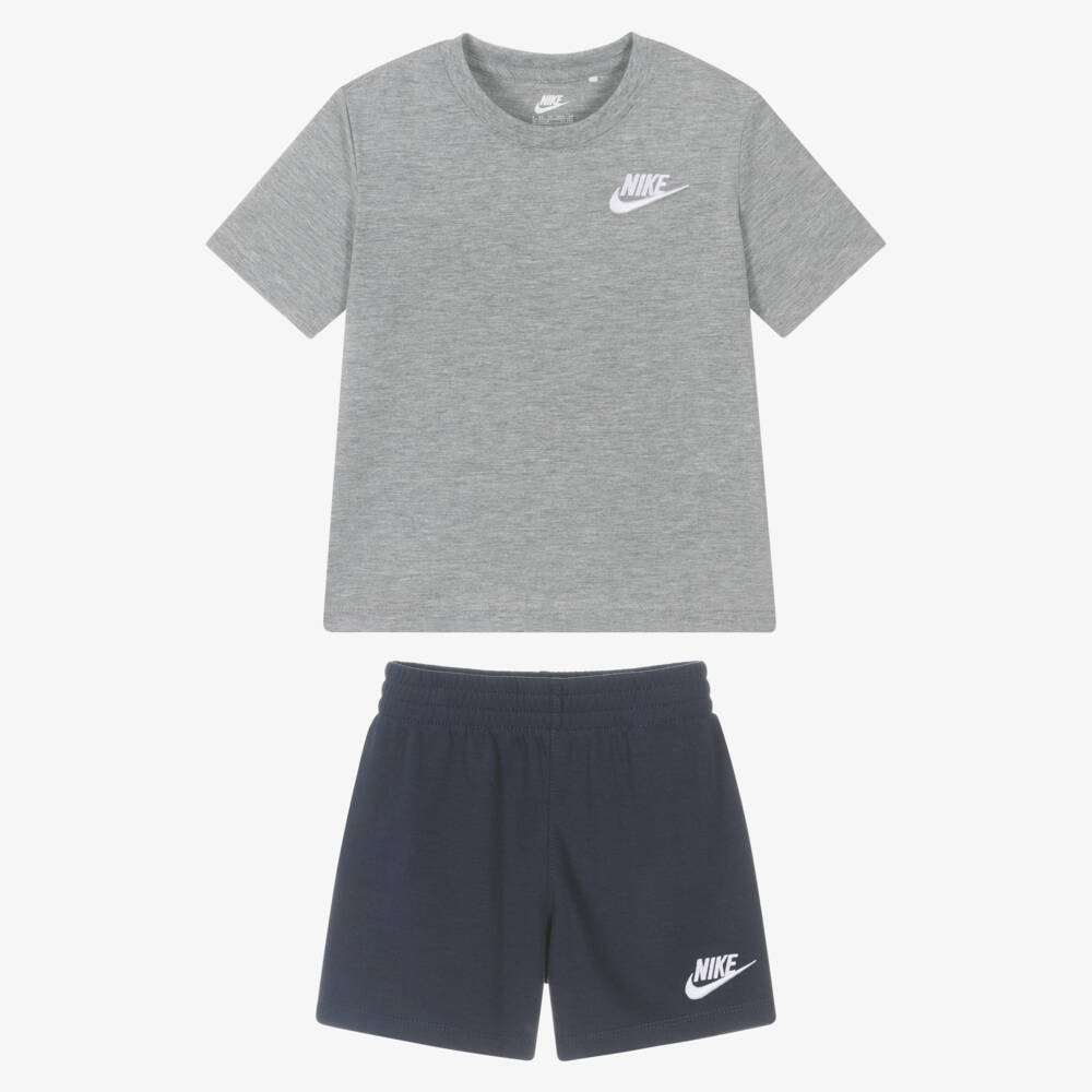 Nike-Boys Grey & Navy Blue Swoosh Logo Shorts Set | Childrensalon Outlet