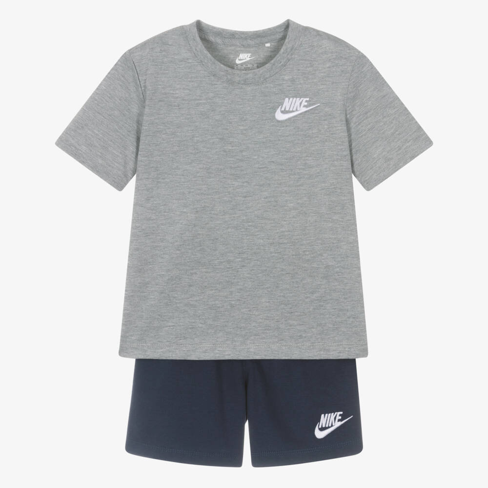 Nike-Boys Grey & Navy Blue Swoosh Logo Shorts Set | Childrensalon Outlet