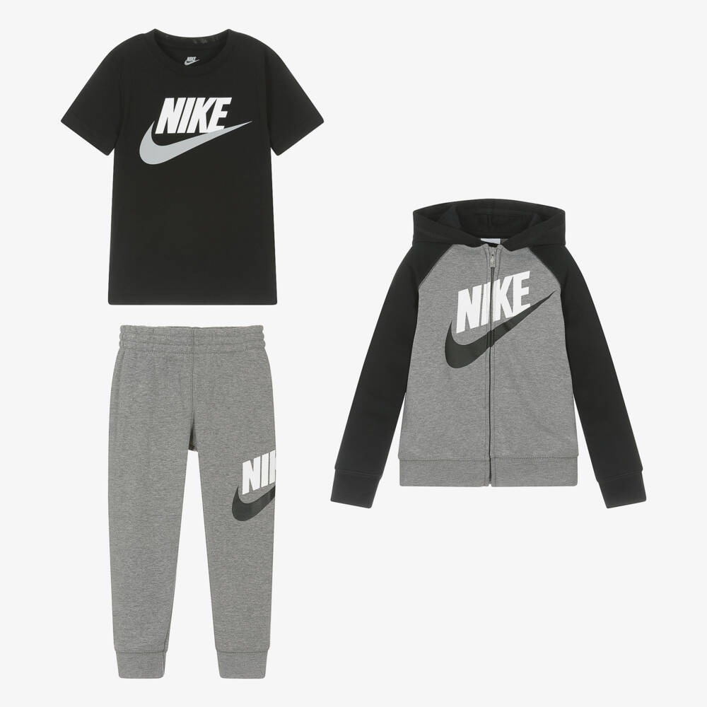 Nike-Boys Grey Swoosh Tracksuit Set | Childrensalon Outlet