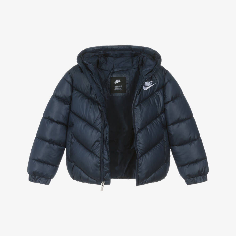 Nike-Boys Navy Blue Puffer Jacker with Embroidered Swoosh Logo | Childrensalon Outlet