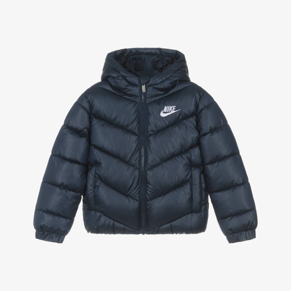 Nike-Boys Navy Blue Puffer Jacker with Embroidered Swoosh Logo | Childrensalon Outlet