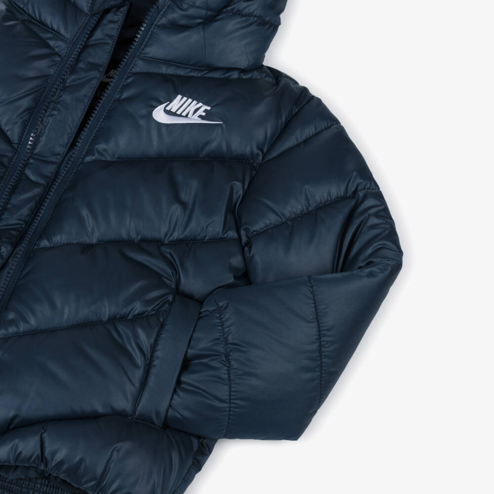 Nike-Boys Navy Blue Puffer Jacker with Embroidered Swoosh Logo | Childrensalon Outlet