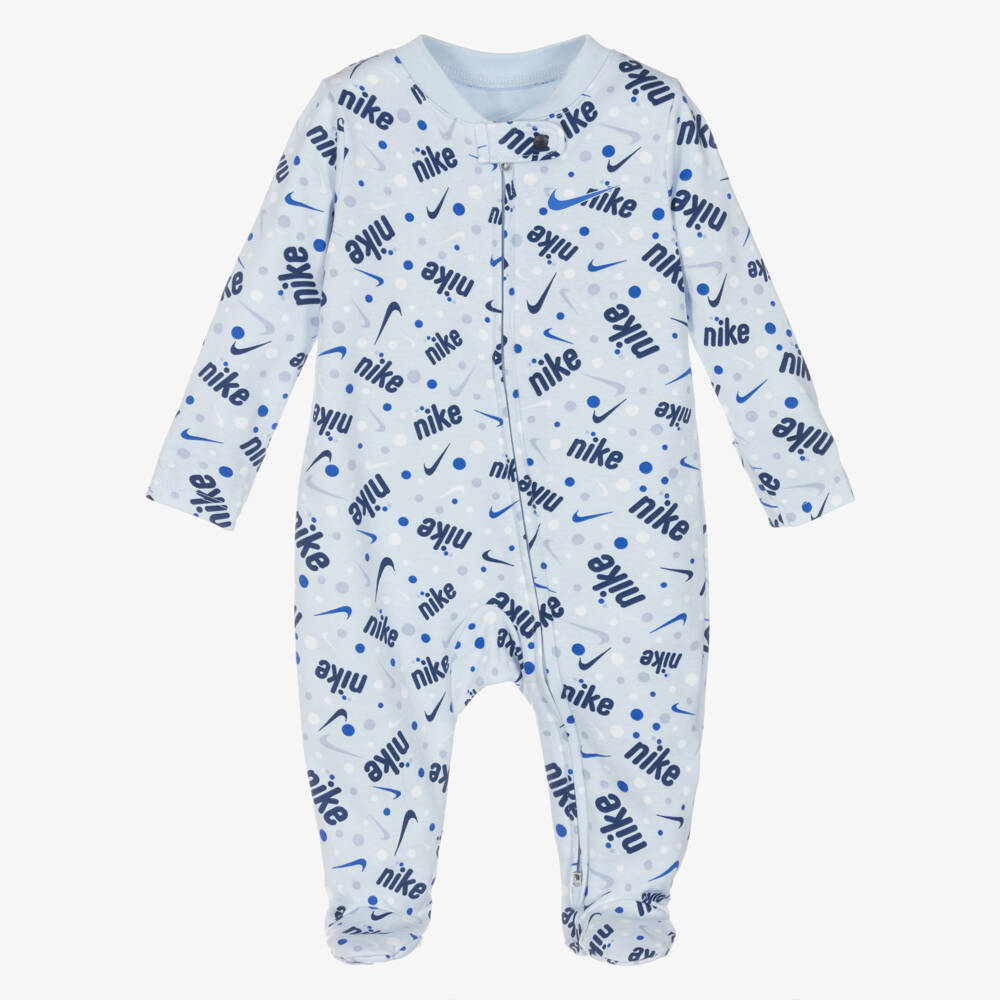 Nike-Boys Pale Blue Cotton Babygrow with Swoosh Logos | Childrensalon Outlet