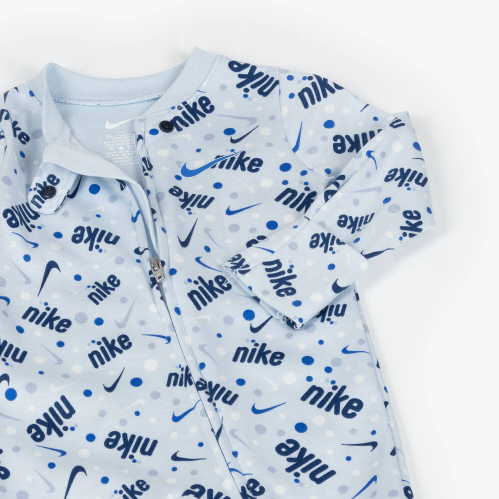 Nike-Boys Pale Blue Cotton Babygrow with Swoosh Logos | Childrensalon Outlet