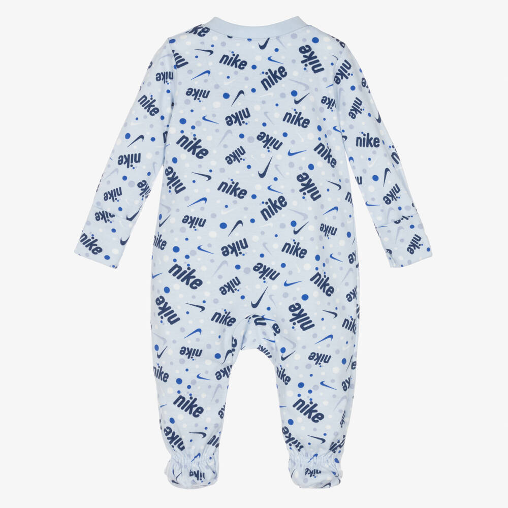 Nike-Boys Pale Blue Cotton Babygrow with Swoosh Logos | Childrensalon Outlet