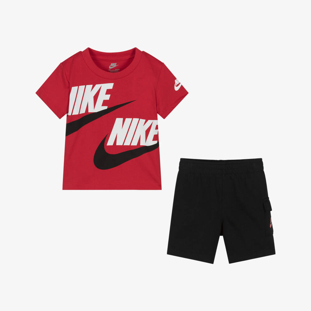 Nike-Boys Red & Black Swoosh Logo Shorts Set | Childrensalon Outlet