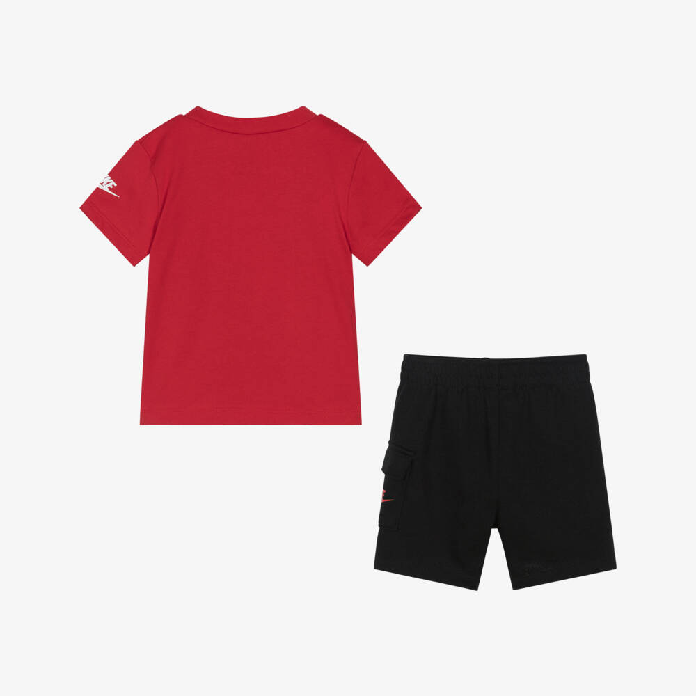 Nike-Boys Red & Black Swoosh Logo Shorts Set | Childrensalon Outlet