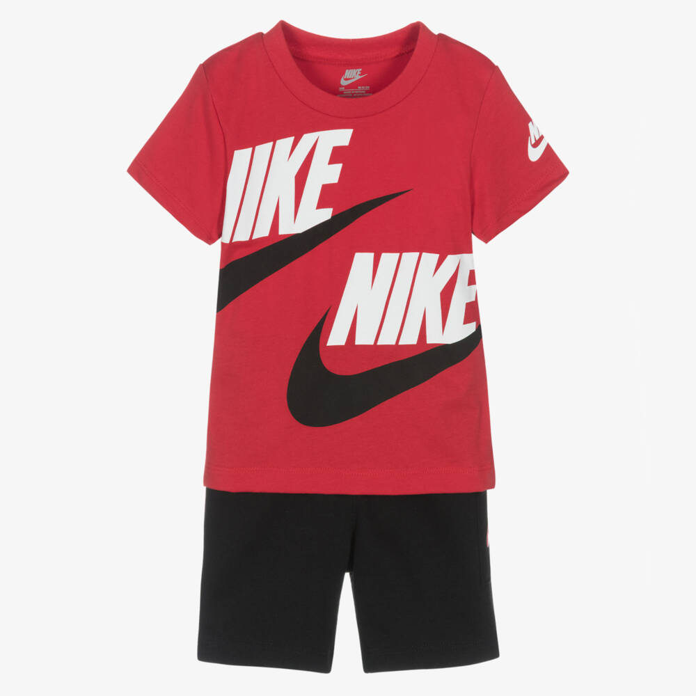 Nike-Boys Red & Black Swoosh Logo Shorts Set | Childrensalon Outlet