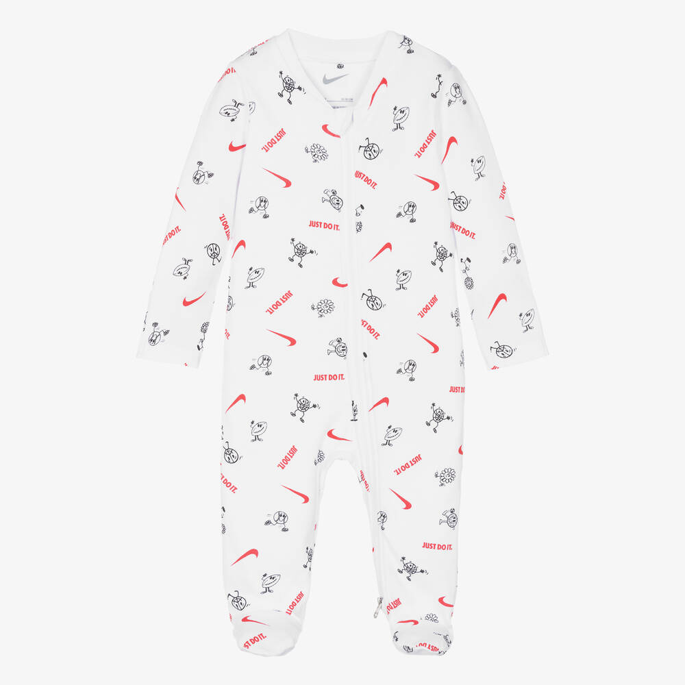 Nike - Grenouillère coton blanc Swoosh | Childrensalon