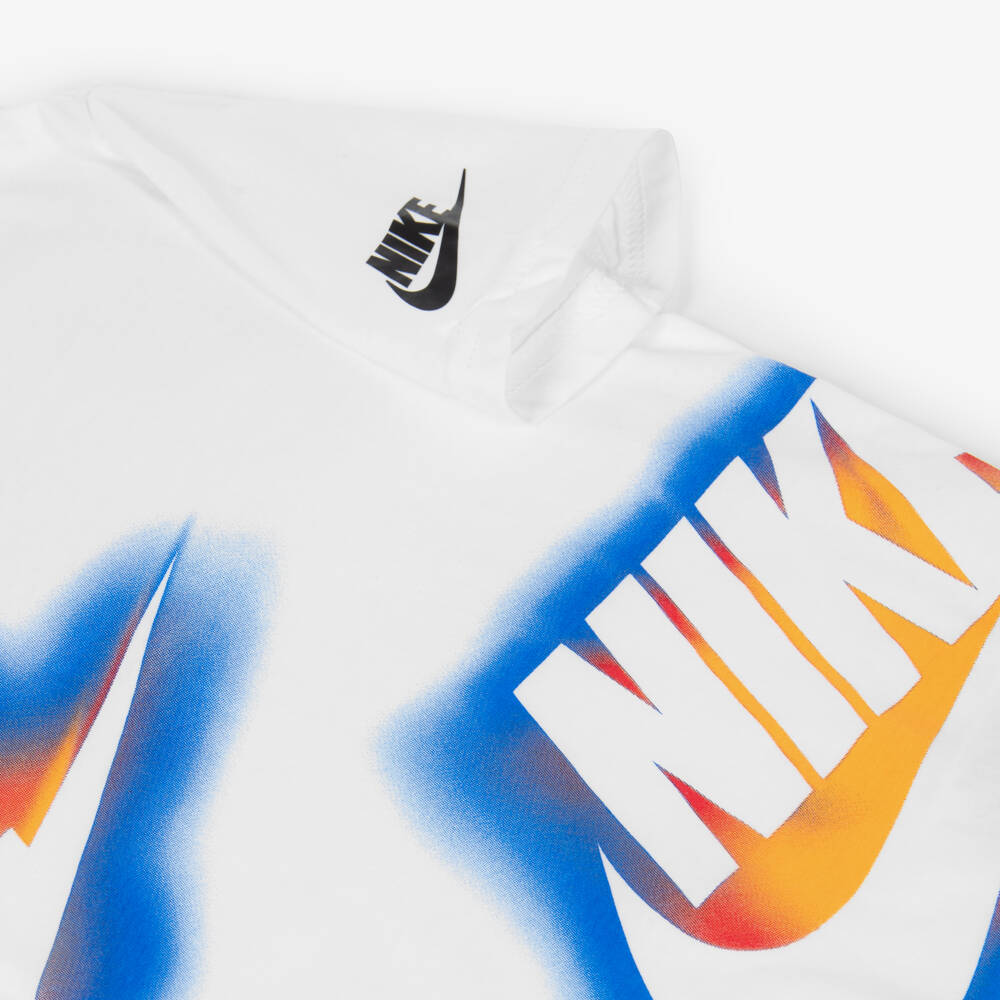 Nike-Boys White Cotton T-Shirt with Swoosh Logo Graphic | Childrensalon Outlet