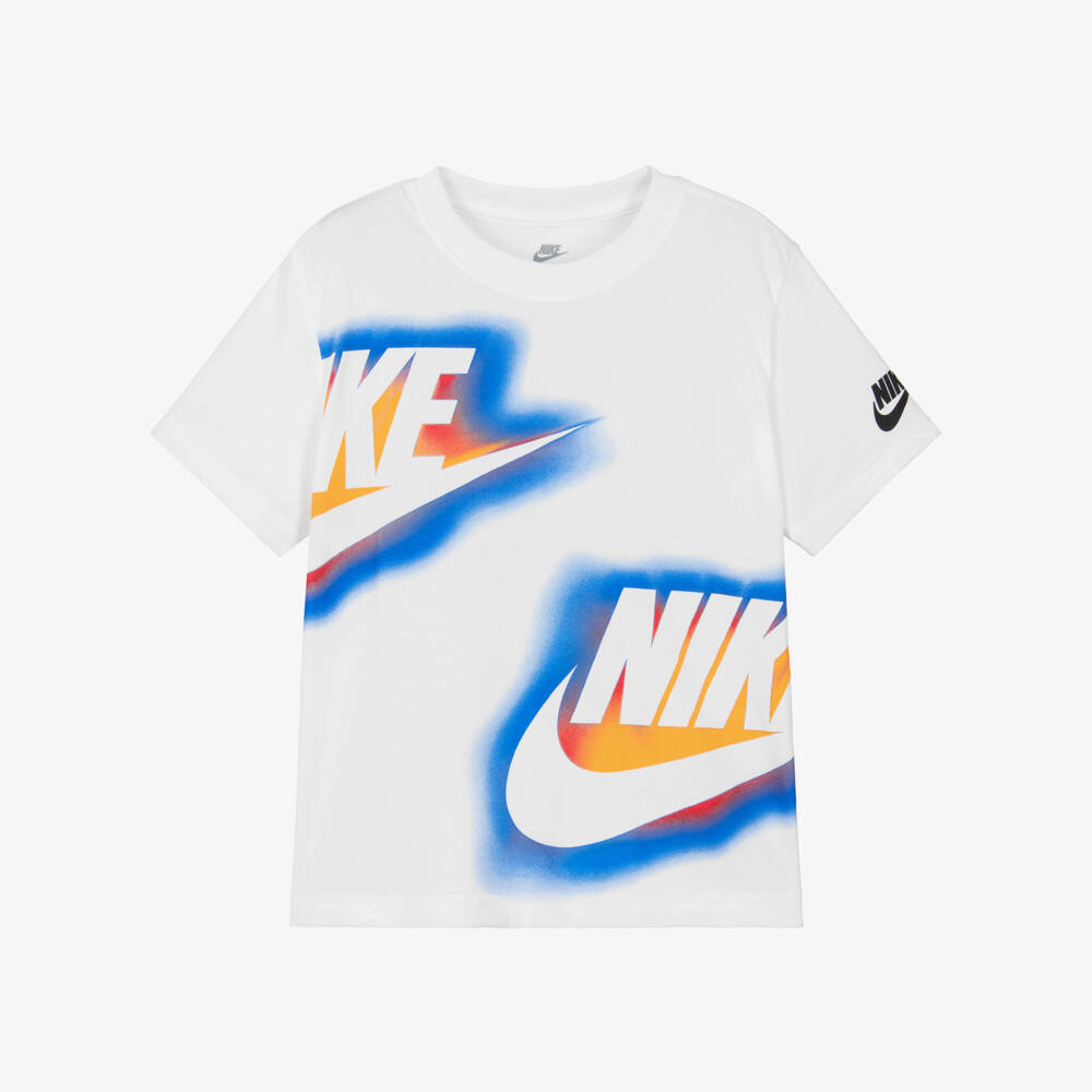 Nike-Boys White Cotton T-Shirt with Swoosh Logo Graphic | Childrensalon Outlet