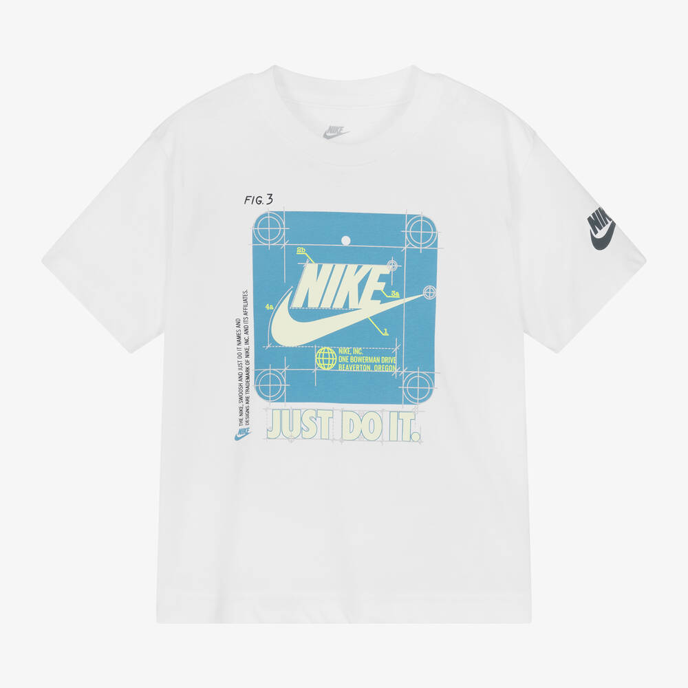 Nike-Boys White Graphic Print Cotton T-Shirt | Childrensalon Outlet