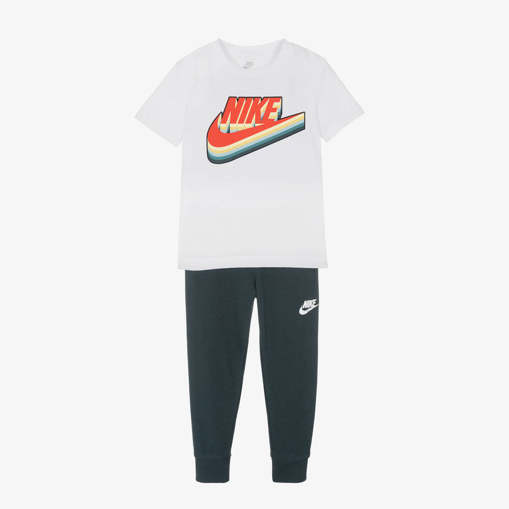 Nike - طقم جوغرز قطن جيرسي لون أخضر كاكي وأبيض | Childrensalon