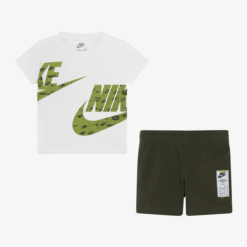 Nike-Boys White & Green Shorts Set | Childrensalon Outlet