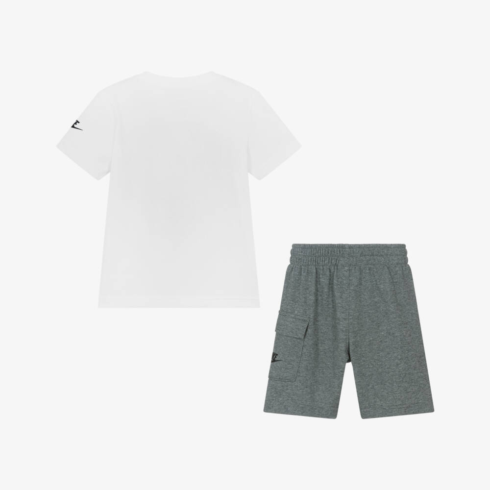 Nike-Boys White & Grey Swoosh Logo Shorts Set | Childrensalon Outlet