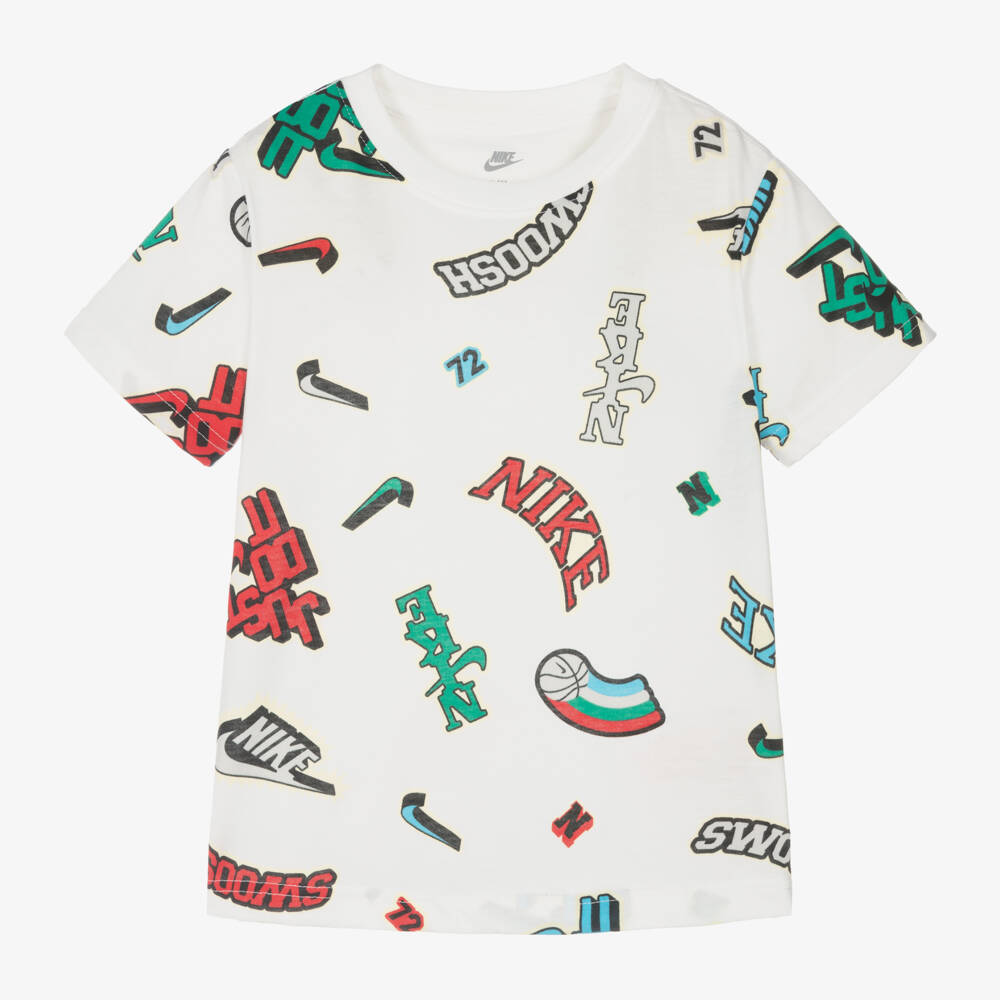 Nike-Boys White Logo Cotton Tee | Childrensalon Outlet
