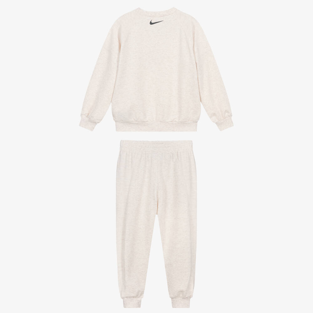 Nike-Girls Beige Marl Jersey Tracksuit with Paint Splatter Logos | Childrensalon Outlet