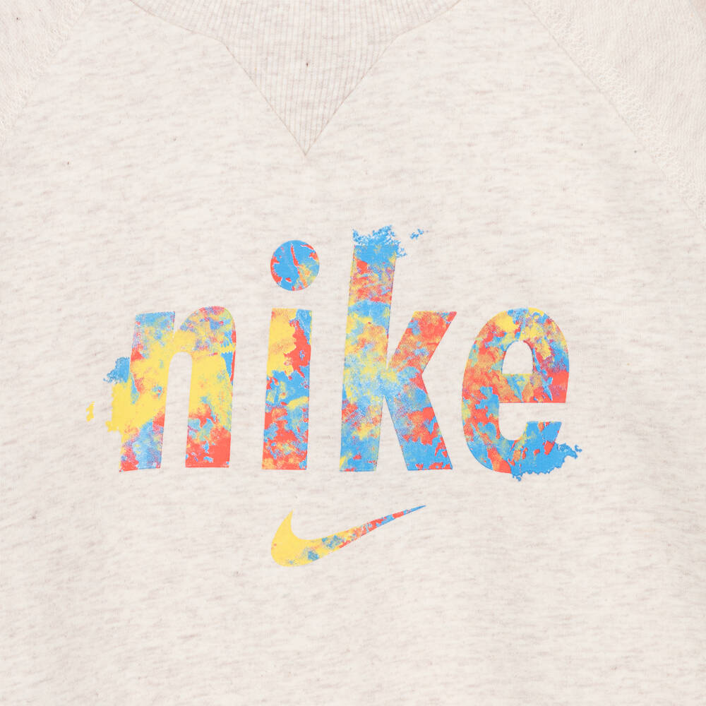 Nike-Girls Beige Marl Jersey Tracksuit with Paint Splatter Logos | Childrensalon Outlet